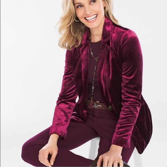 Chico’s Velvet Blazer Size M Wine Plum Burgundy Floral Lining Holiday Party - Picture 14 of 16